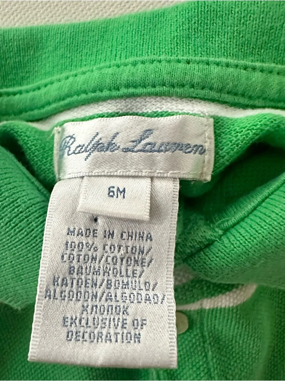 Ralph Lauren 6 Months Baby Girl Green White Striped Polo Dress